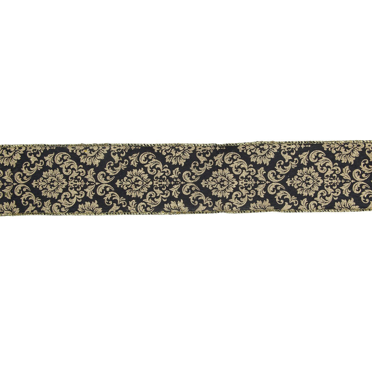 Northlight Black and Gold Damask Christmas Wired Craft Ribbon 2.5&#x22; x 16 Yards